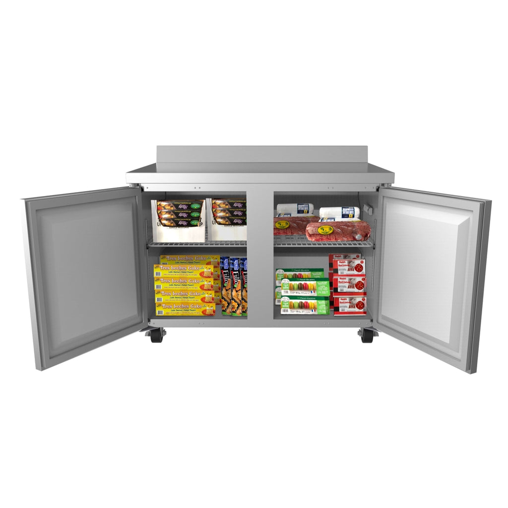 48 in. Stainless Steel Two-Door Worktop Commercial Freezer with 3.5 in. Backsplash, 12 cu. ft.