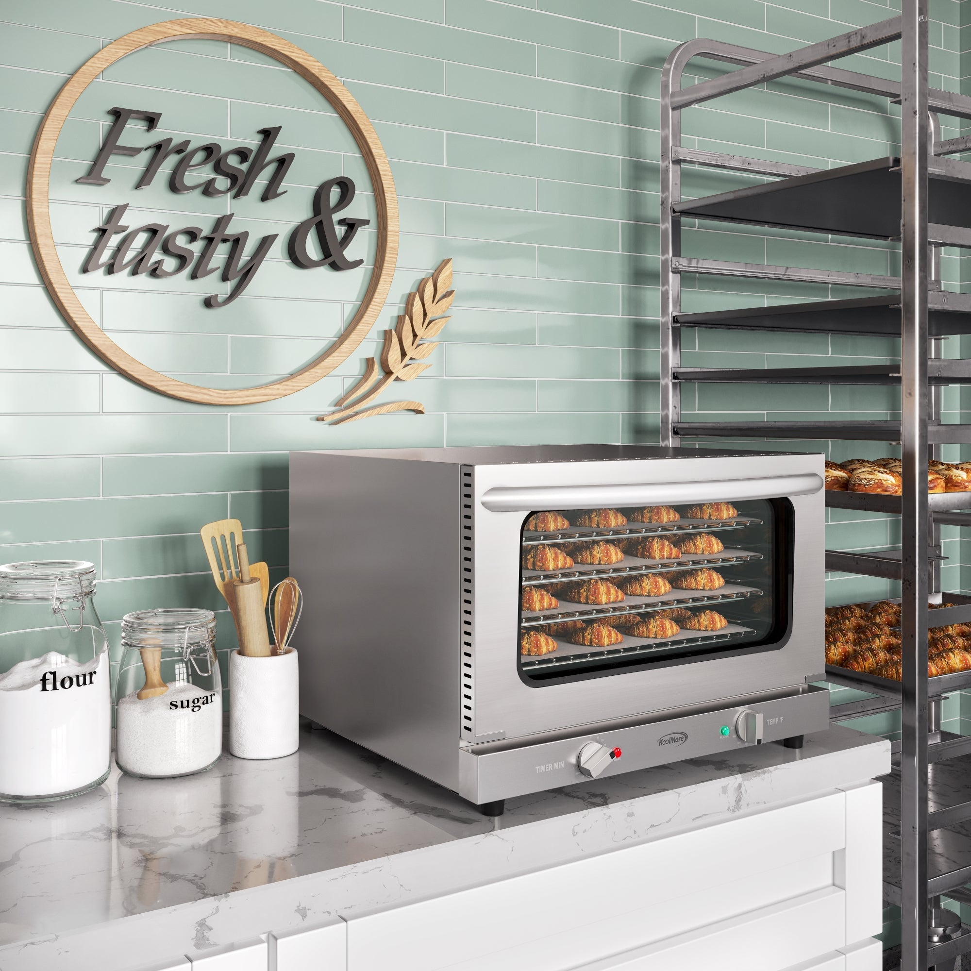 23 in. Countertop Convection Oven for Half-Size Pans with 4 Racks 1600W of Power in Stainless-Steel