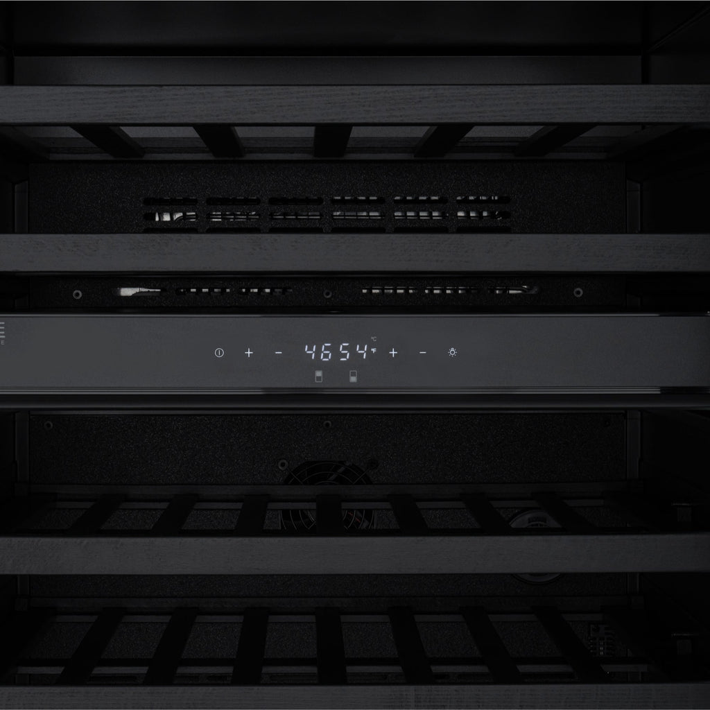 KoolMore Reserve 24 in. Under-Counter Panel Ready Dual Zone Built-in Wine Cooler with Black Shelves and 45 Bottle Capacity in Black