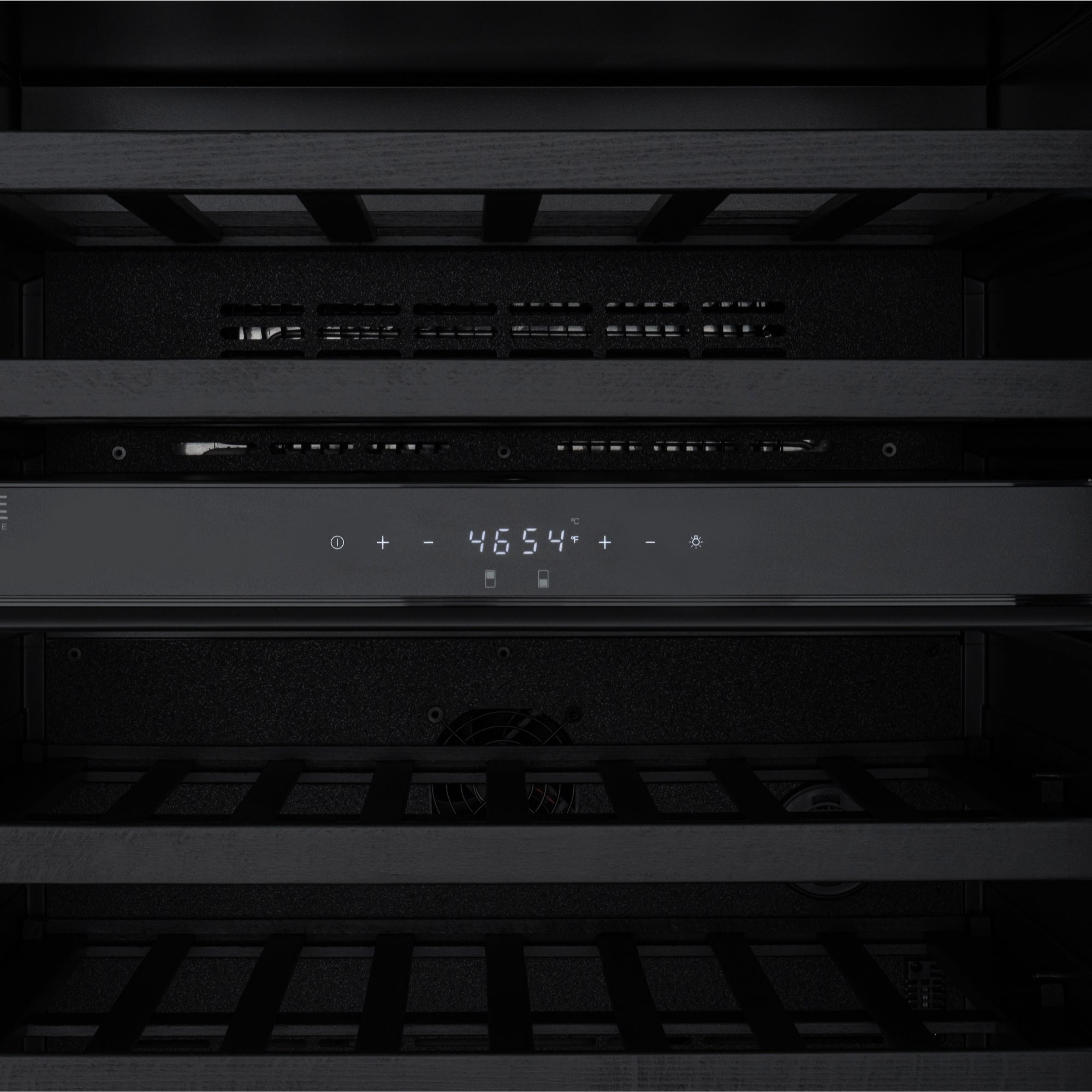 KoolMore Reserve 24 in. Under-Counter Panel Ready Dual Zone Built-in Wine Cooler with Black Shelves and 45 Bottle Capacity in Black