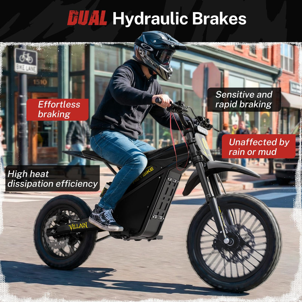 Heybike Villain Dirtbike, 14" Fat Motorcycle for Teens, Fit Age 13+（Set of 2; Dark+Yellow）