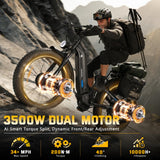 FREESKY Dual Motor Electric Bike for Adults 3500W Fast Ebike 105Miles Long Range 48V 25A Electric Mountain Bike 34MPH Dirt E Bike 26'' Fat Tire Full Suspension Electric Bicycle for Women/Man Red
