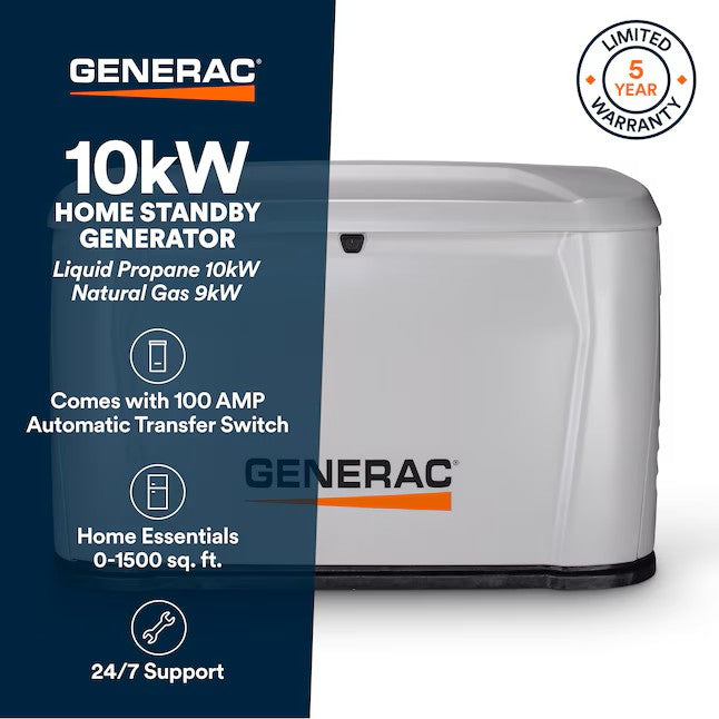 Generac 7321 10kW Standby Generator Natural Gas Propane Wi-Fi w/ 100A 16-Circuit Transfer Switch New