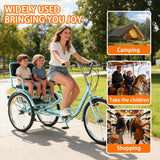 Adult Tricycle 7 Speed 24 Inch Trike, 3 Wheel Bikes Extended Rear wheelbase Trikes Wheel Bike with Rear Basket and Rear Seat, for Women,Men,Seniors,Maximum Load 550lbs (Blue)
