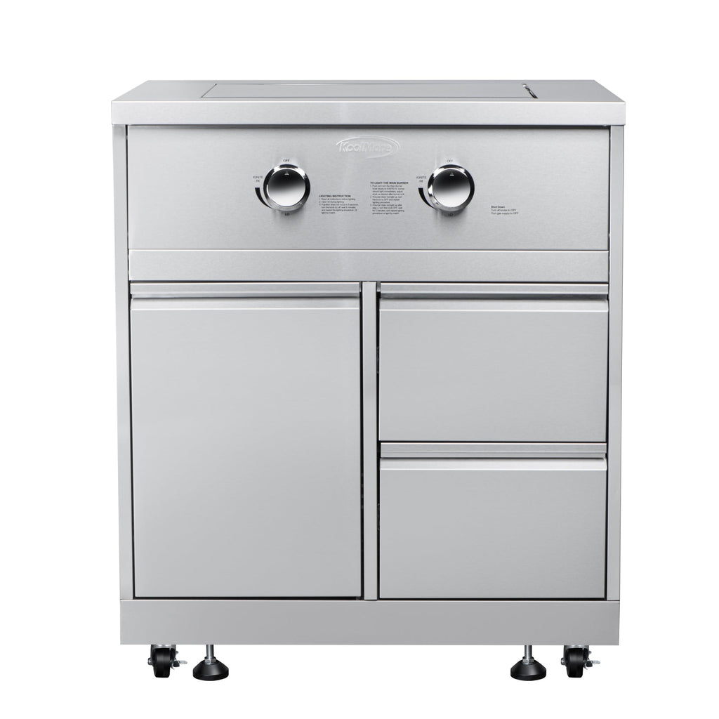 32 in. Outdoor Kitchen Liquid Propane Side Burner with Bottom Cabinet in Stainless-Steel (KM-OKS-SBC)