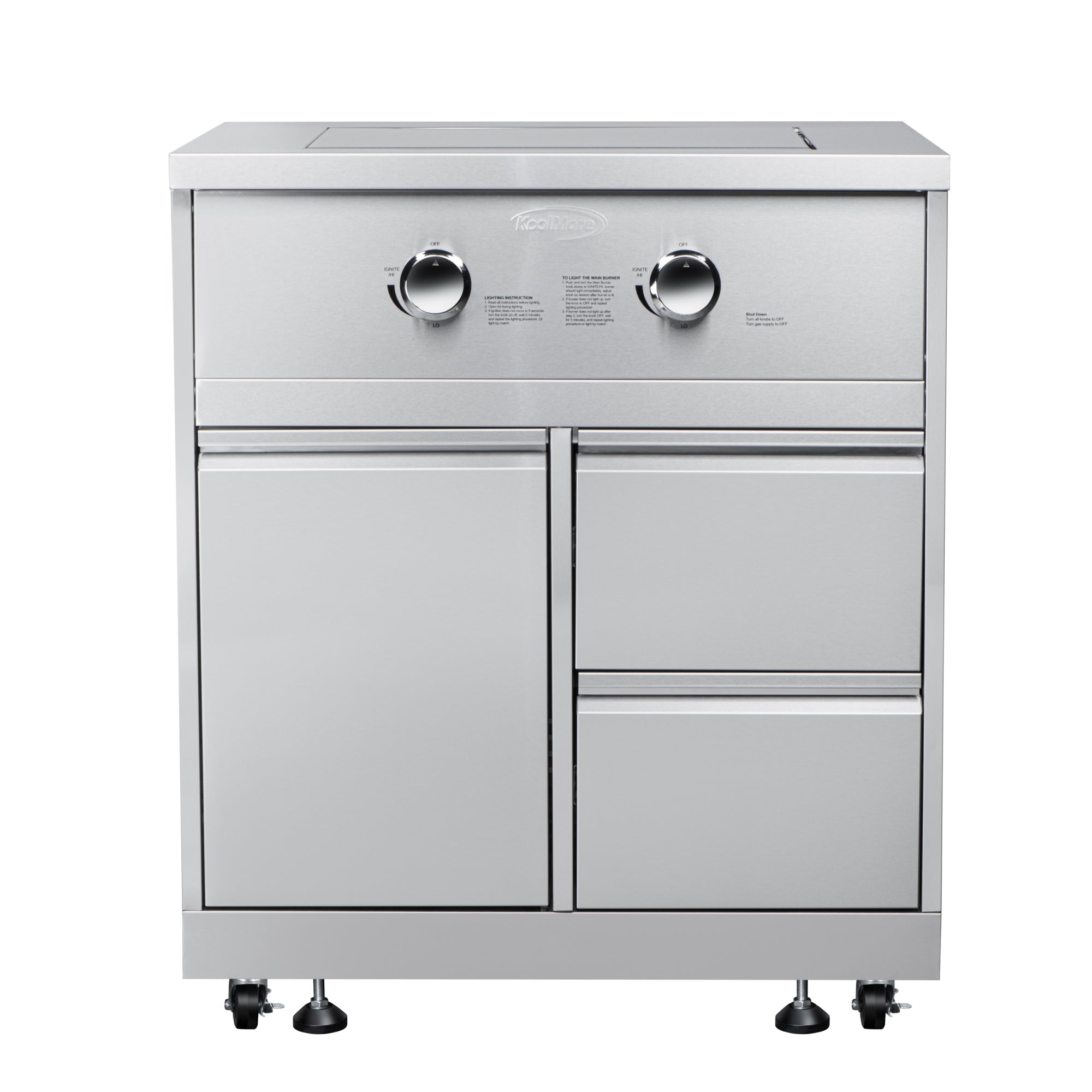 32 in. Outdoor Kitchen Liquid Propane Side Burner with Bottom Cabinet in Stainless-Steel (KM-OKS-SBC)