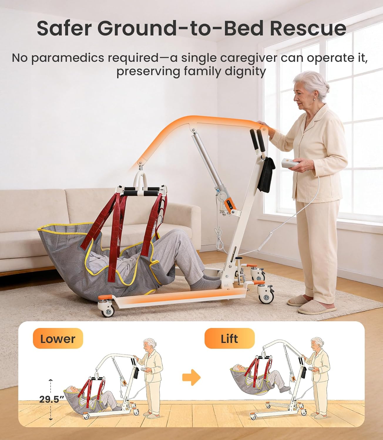 Vocic AY05 Electric Patient Lift Floor-to-Bed Transfer Aid Wireless Remote 330 lb Capacity New