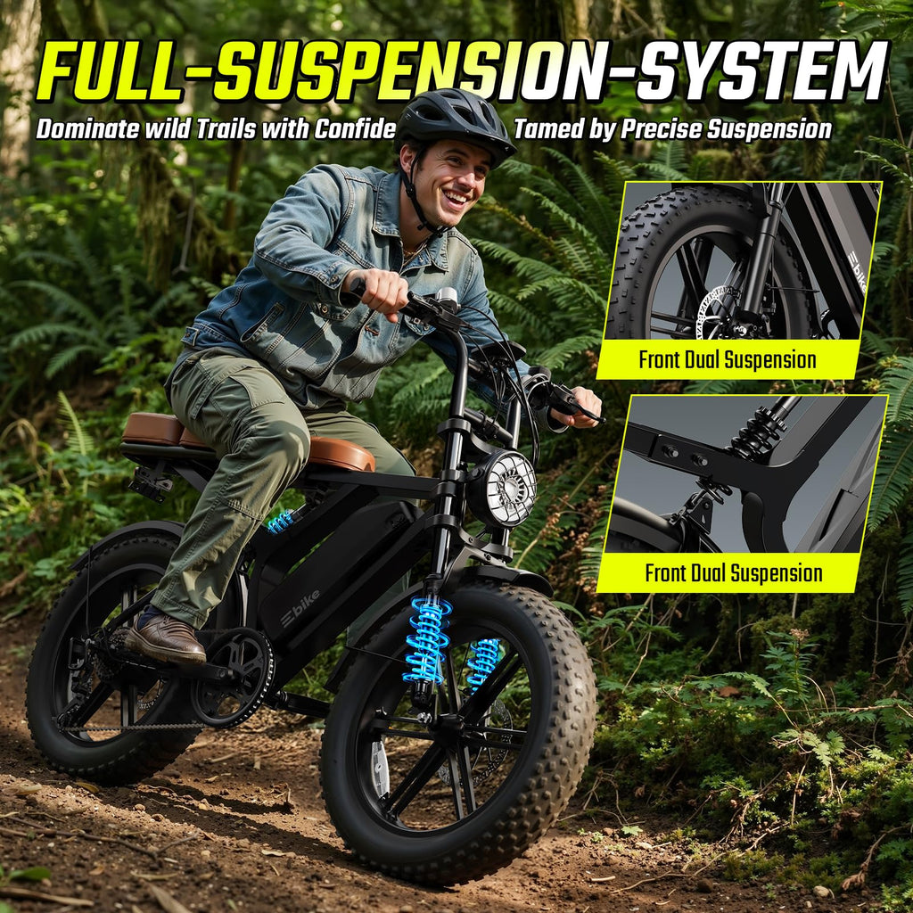 SISIGAD Electric Bike for Adults, Peak 1500W Motor, Range 70Miles, Fat Tire 20" Retro Ebike, 48V 15Ah Removable Battery, 7-Speed E Bike for City Commuting, Off-Roading, Mountain, UL 2849 Dark Black