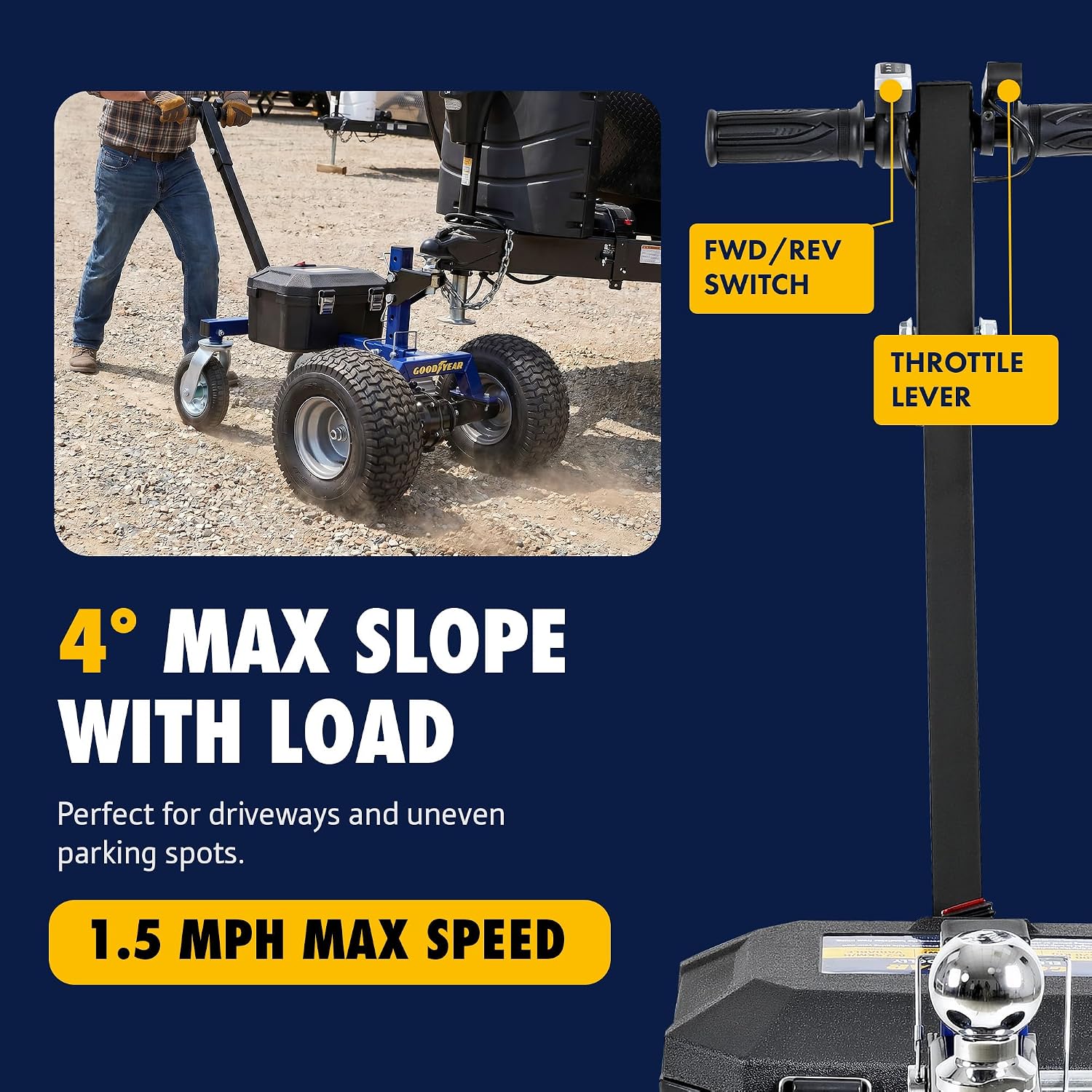 Goodyear GUO164 Electric Trailer Dolly 3600 lbs 24V 800W 2" Ball Hitch New