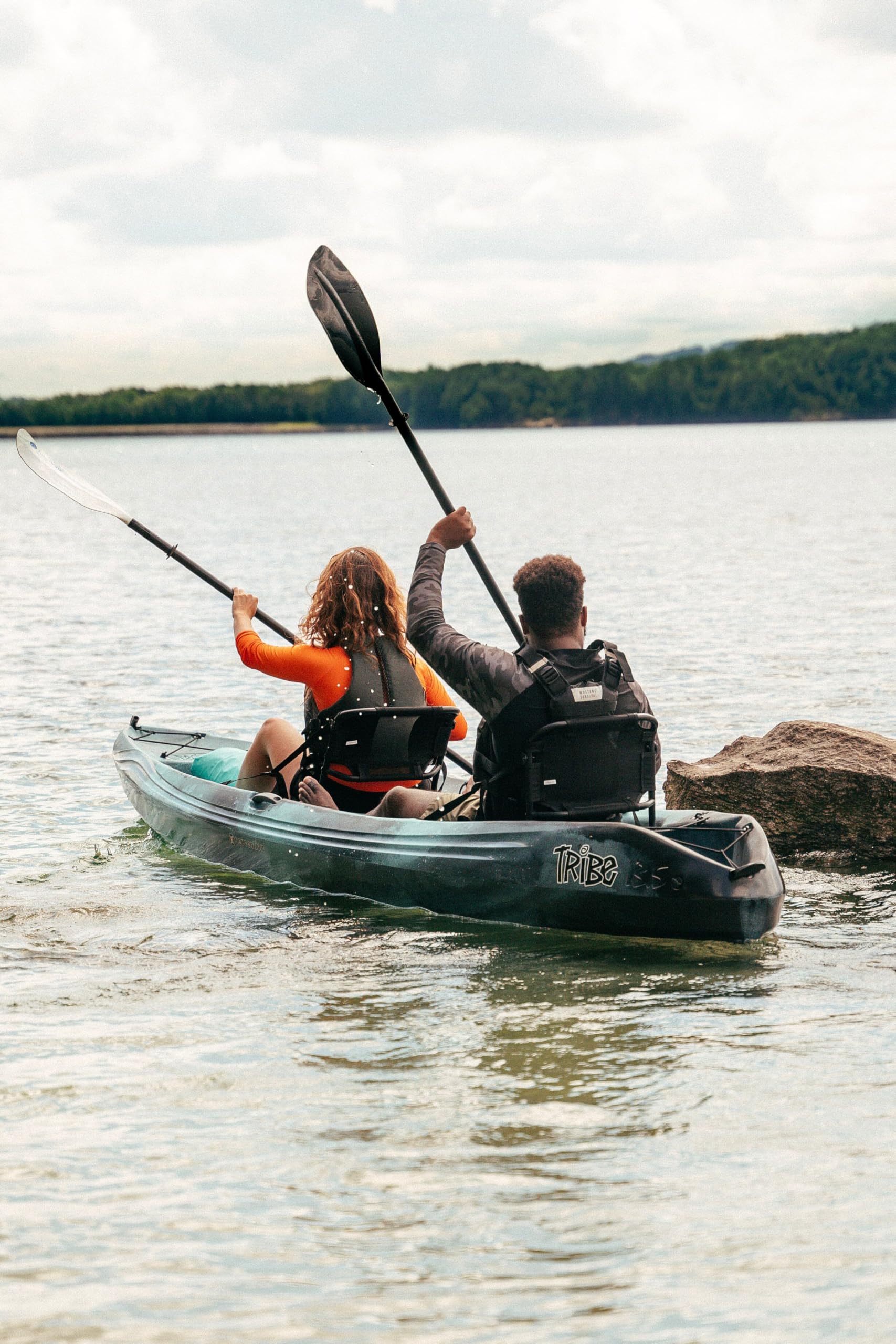 Perception Kayaks Tribe 13.5 Sit on Top Tandem Kayak for All-Around Fun Large Rear Storage with Tie Downs, Dapper