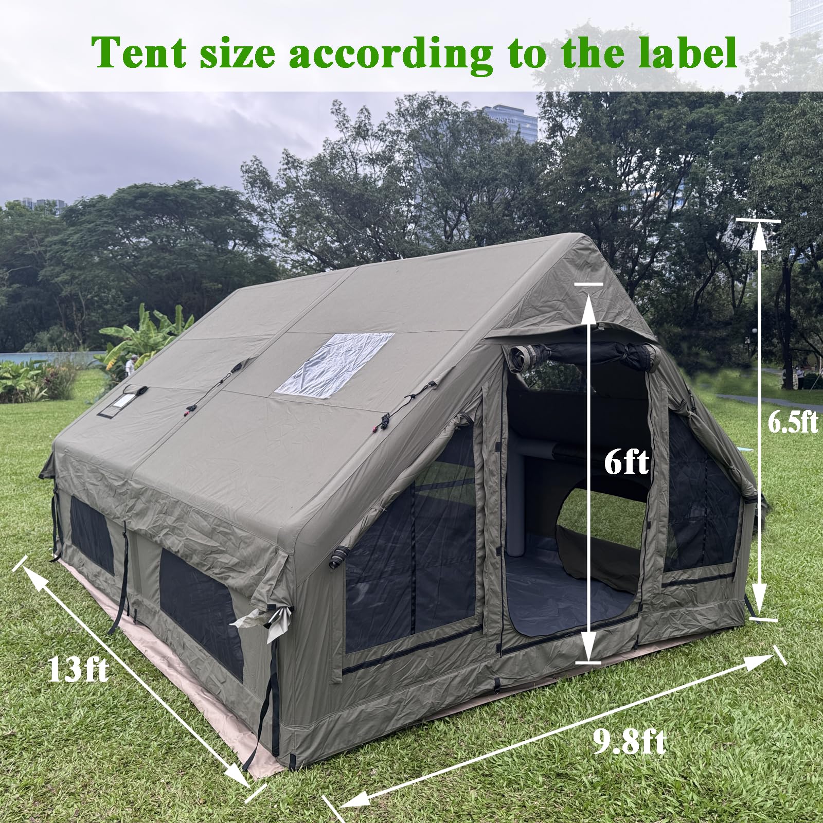 Large Luxury Inflatable Camping Tent, Technology Cotton Canvas Tent for 4-6-8-10-12 People | Breathable and Waterproof Tent with Skylight and Stove Jack, Suitable for Family Camping of 12 ㎡