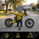 Heybike Villain Electric Dirt Bike, 4160W E Dirt Bike with 52V 26AH Battery, 14"/12" Fat Tire Electric Motorcycle for Teens, Max 45MPH Ebike with Reversing Function(with Crossbody Bag; Yellow&Black)