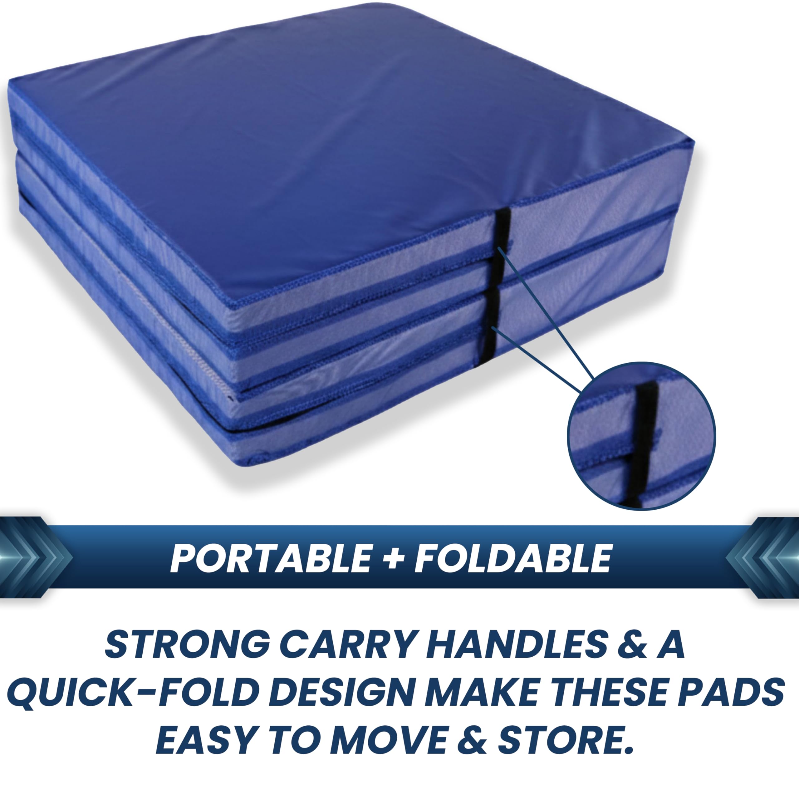 FlooringInc Folding Gymnastics Crash Mat – Thick Landing Pad for Tumbling, Kids Gymnastics, Cheer & Martial Arts Training – 8" Crash Pad, 4 ft x 8 ft Safety Mat (Royal Blue)