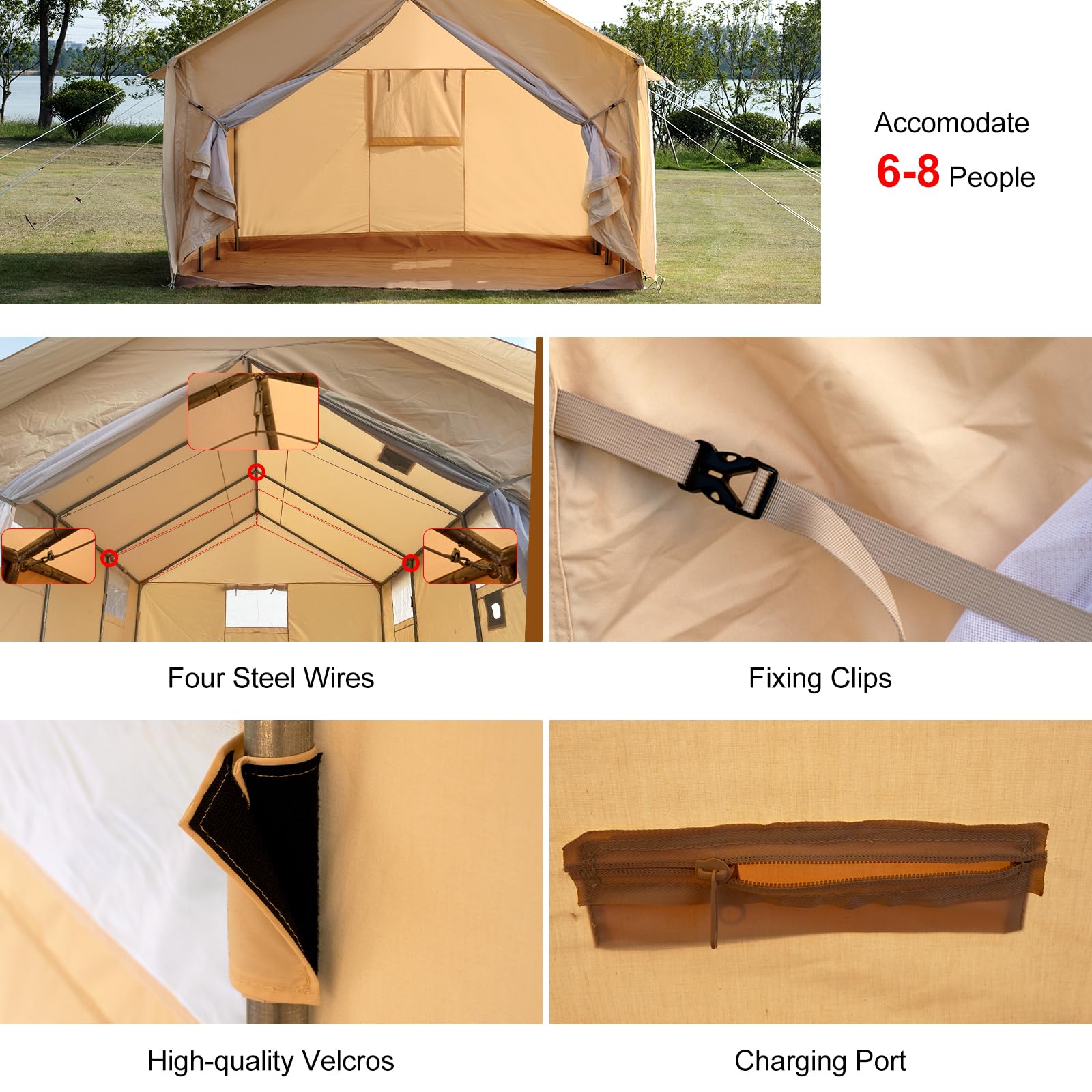 WaldZimmer Cotton Canvas Wall Tent with Rain Canopy Waterproof Outdoor Tent for Hunting Family 4 Season Camping Tents Heavy Duty Steel Frame&PVC Floor, Beige