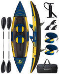 Starcity Kayak Inflatable Tandem Wide Stable Touring Fishing Design 600 Pound Capacity 12" 2"*36"*13" for Lake River Recreational Paddling Families Beginners W/Adjustable Seat Storage Compartment