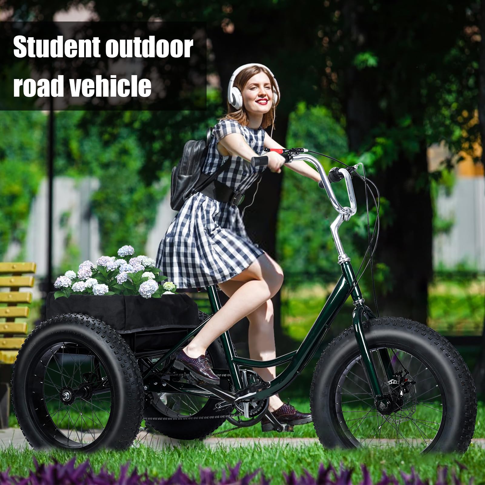 Yirtree 20 Inch Fat Tire Adult Tricycle, 7-Speed Drift Trike with Dual Disc Brakes, Snow Tires, and Spacious Basket, 3-Wheel Bike for Seniors and All Roads Riding Snow Tire