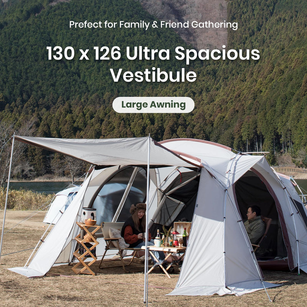 S'more Maroom Glamping Tent with Porch, 2/3/4/5/6Person Durable Weatherproof Camping Tent, Large Family Tent with Room Divider, Easy Setup Tent with Screen Room