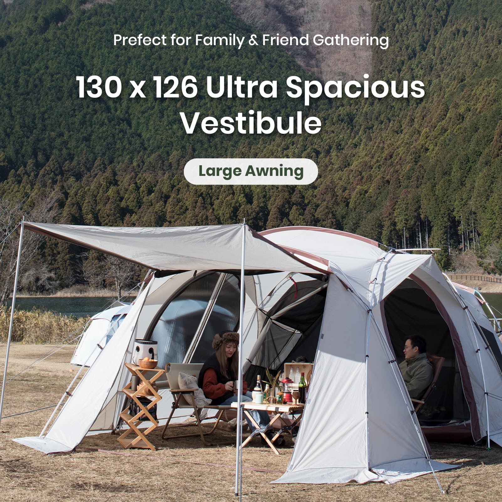 S'more Maroom Glamping Tent with Porch, 2/3/4/5/6Person Durable Weatherproof Camping Tent, Large Family Tent with Room Divider, Easy Setup Tent with Screen Room