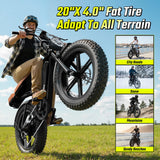 Electric Bike for Adults, Peak 1500W Motor, 30 MPH 60 Miles, 20"x4.0" Fat Tire Retro E Bike, 48V 15Ah Removable Battery, 7-Speed Ebkie for City Commuting, Off-Roading, Mountain, UL 2849 Carbon Black