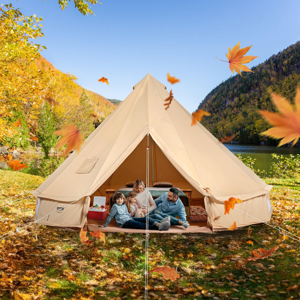 VEVOR Canvas Bell Tent, 4 Seasons 6 m/19.68 ft, Canvas for Camping with Stove Jack, Breathable Holds up to 10 People, Family Camping Outdoor Hunting Party