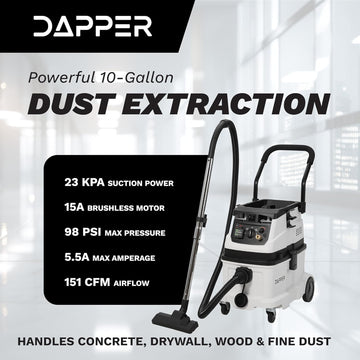 Dapper Supply Dust Extractor Vacuum 10 Gal. Wet/Dry with Auto HEPA Filter New
