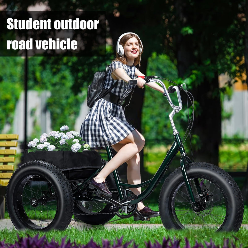 yifaeux 2024 New Tricycle for Adults, 20" x 4.0 Fat Snow Tires Trike, Drift Trike for Adult, 7 Speed Tricycle with Double Disc Brake, 3 Wheel Bicycle with Large Basket Outdoor Beach Sonw L