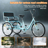 Adult Tricycle 7 Speed 24 Inch Trike, 3 Wheel Bikes Extended Rear wheelbase Trikes Wheel Bike with Rear Basket and Rear Seat, for Women,Men,Seniors,Maximum Load 550lbs (Blue)