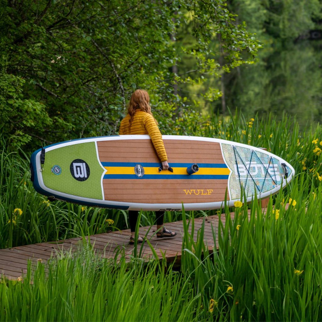 BOTE Wulf Aero Inflatable Stand Up Paddle Board Kit Includes Accessories Adjustable Paddle iSUP Travel Bag Blow Up Pump Safety SUP Coiled Leash Multiple Sizes