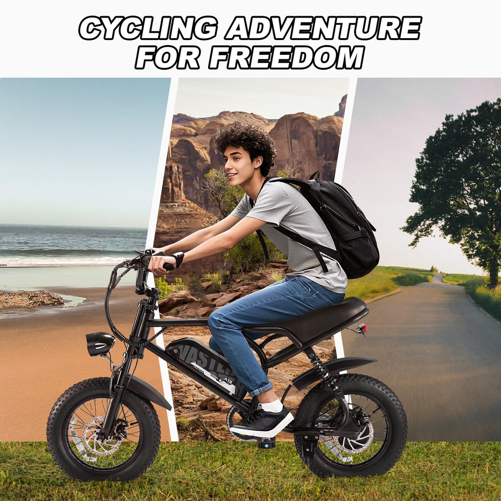 AVDLBIKE Electric Bike, 16'' Fat Tire E-Bike for Teens &Child/Adults, 500W Small Ebike with 36V/12.8Ah Removable Battery, 20 MPH /45 Mile Range, Full Suspension Off-Road Electric Dirt/Mountain Bike