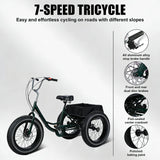 nawoefii Fat Tire Tricycle for Adults 20 Inch, 3 Wheel Bike for Adults Men Women, 7 Speed Cruise Trike with Big Basket, 450 LBS Load All Terrain Heavy Duty Three-Wheeled Cargo Bicycle