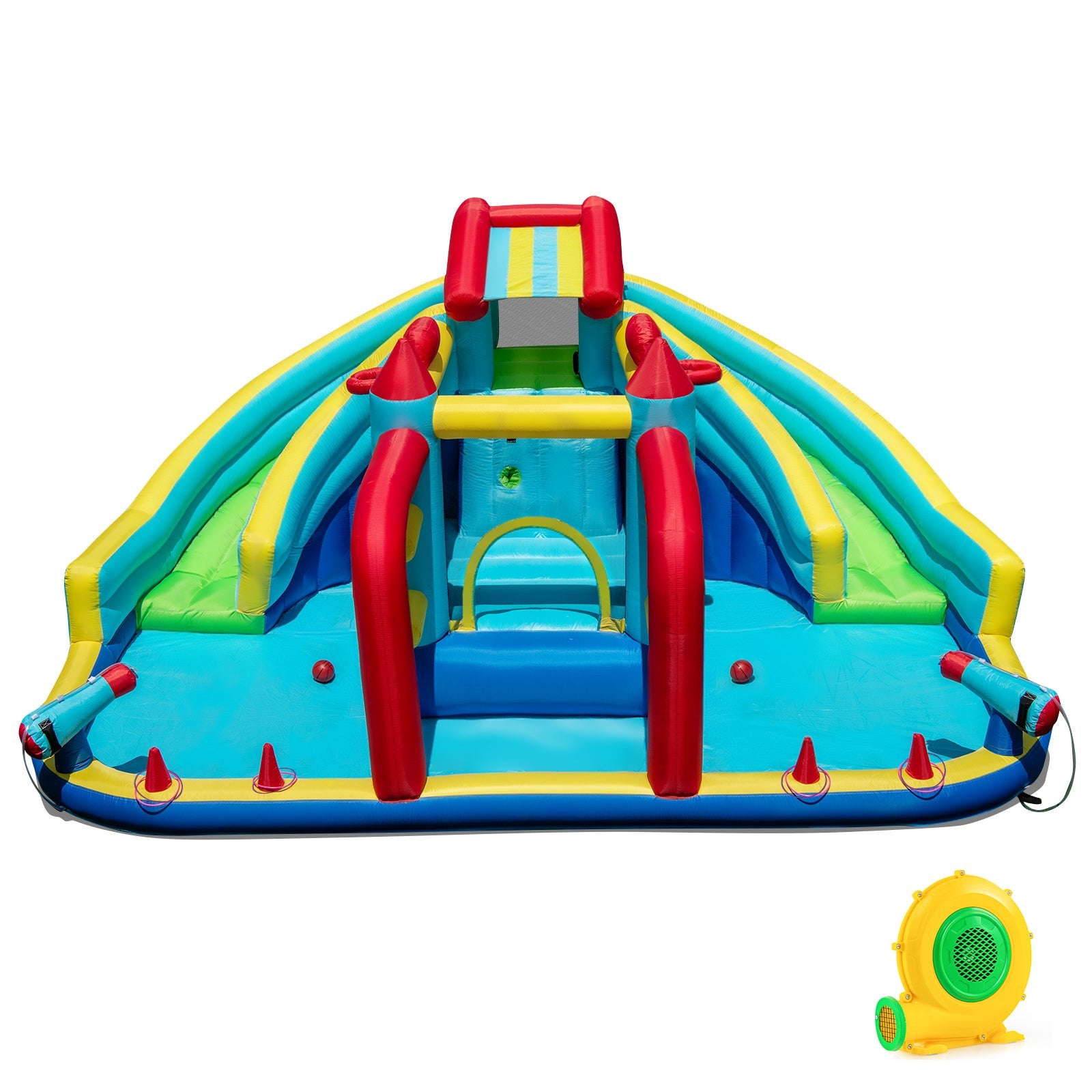 Costway Inflatable Double Water Slide Park Obstacle Course 680W Blower 18130534 New