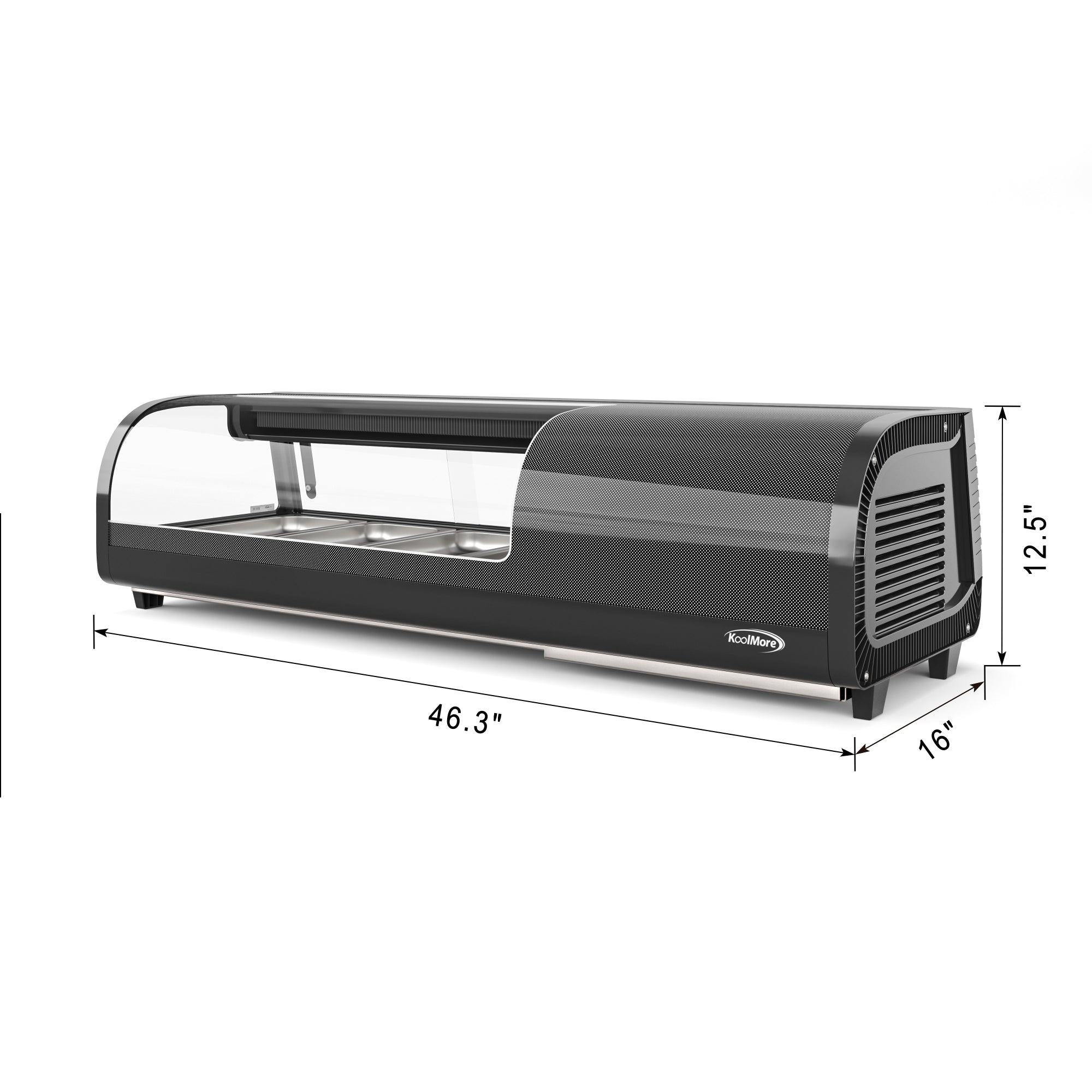 46 in. Glass Sushi Countertop Display Refrigerator with 4 Stainless Steel Trays in Black