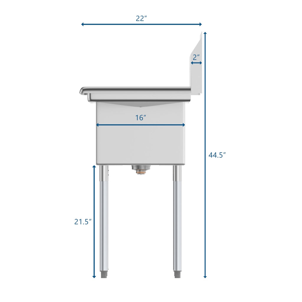 52 in. Two Compartment Stainless Steel Commercial Sink with 2 Drainboards, Bowl Size 14"x 16"x 11"