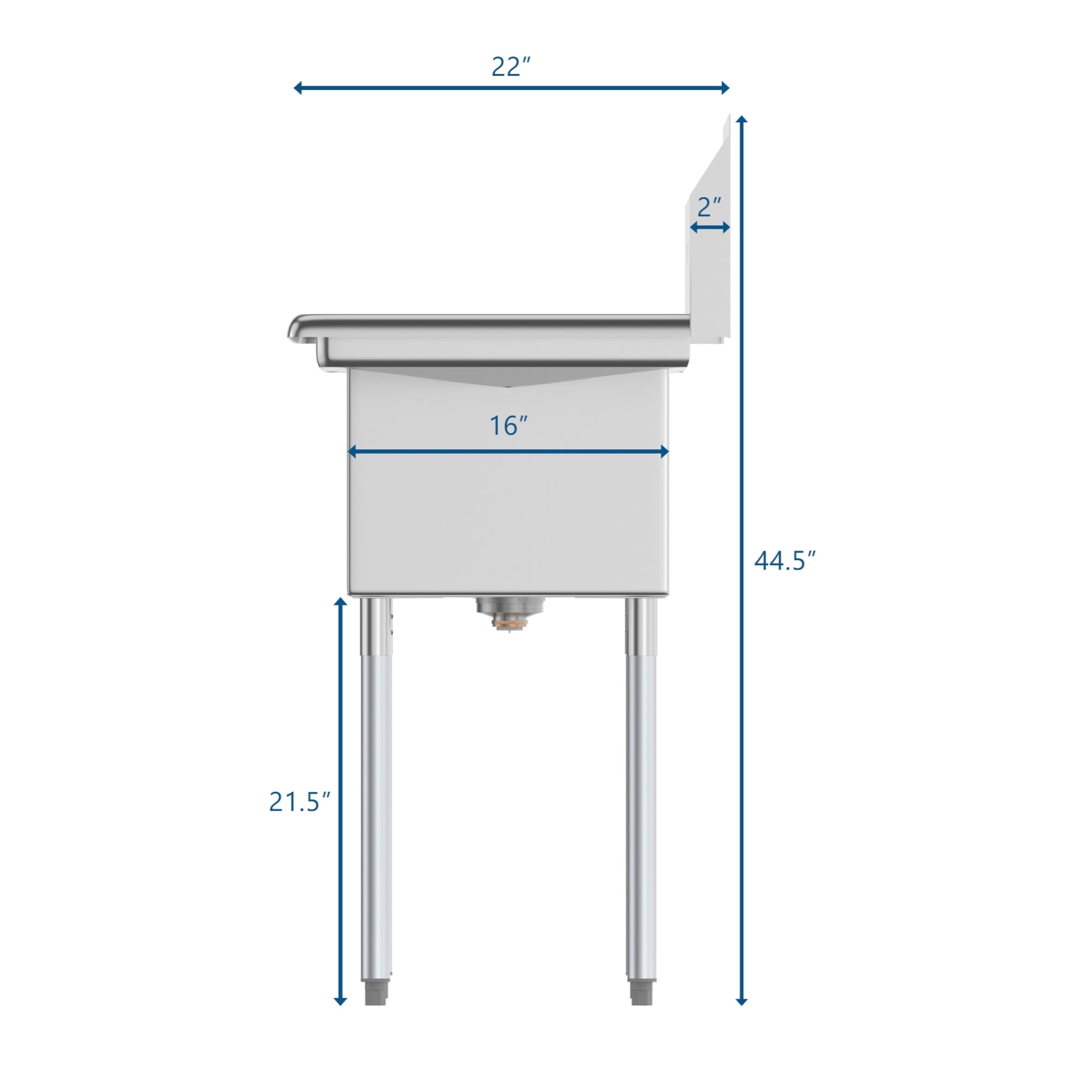 52 in. Two Compartment Stainless Steel Commercial Sink with 2 Drainboards, Bowl Size 14"x 16"x 11"