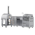 KoolMore Outdoor Kitchen Series Modular Kitchen with a Wood Fire Pizza Oven, Corner Cabinet, Sink, 30 in. BBQ Grill and Cabinet in Stainless-Steel