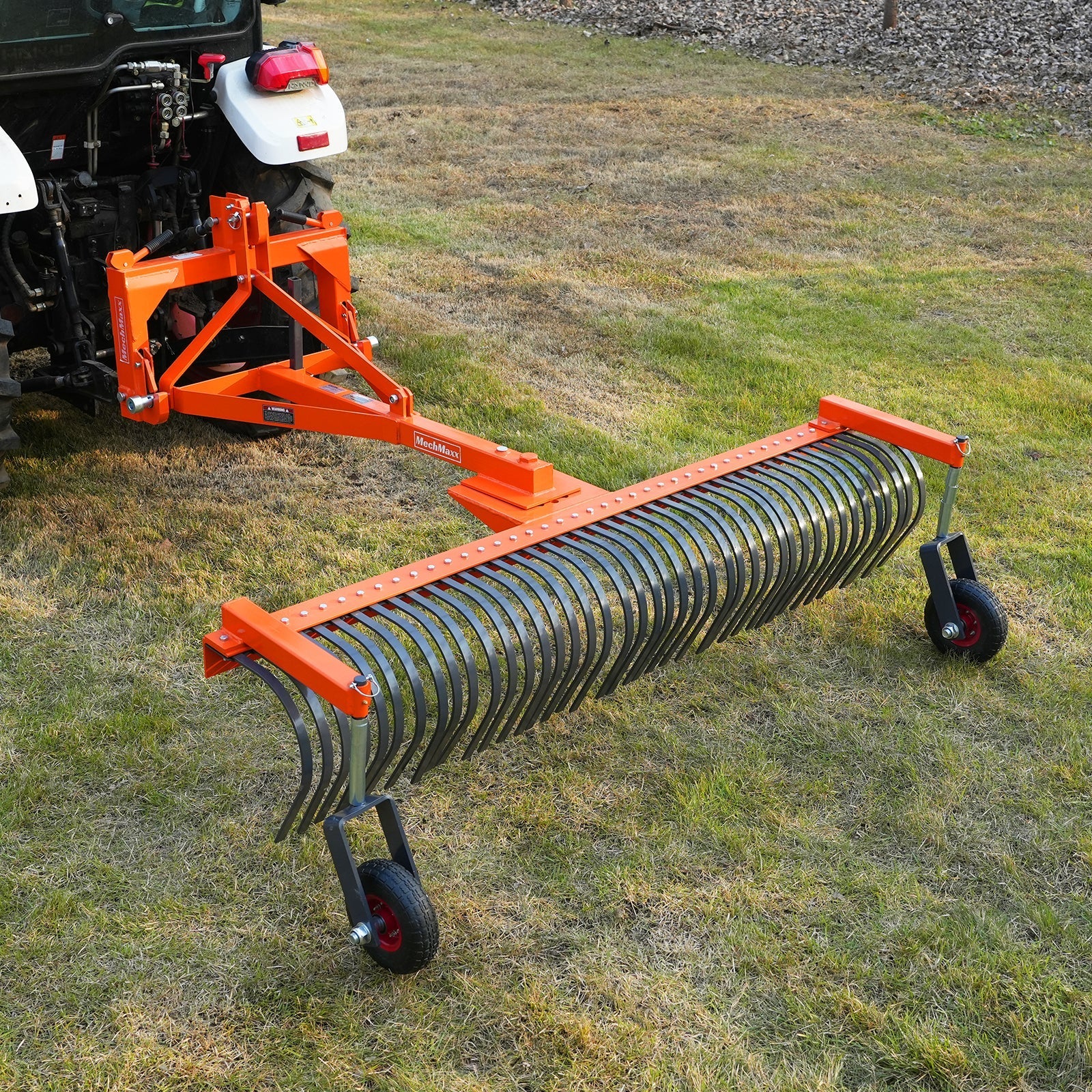 MechMaxx LR84W Landscape Rake 84" Bolt-On Wheels 42 Tines 3 Point Hitch Tractor Attachment New