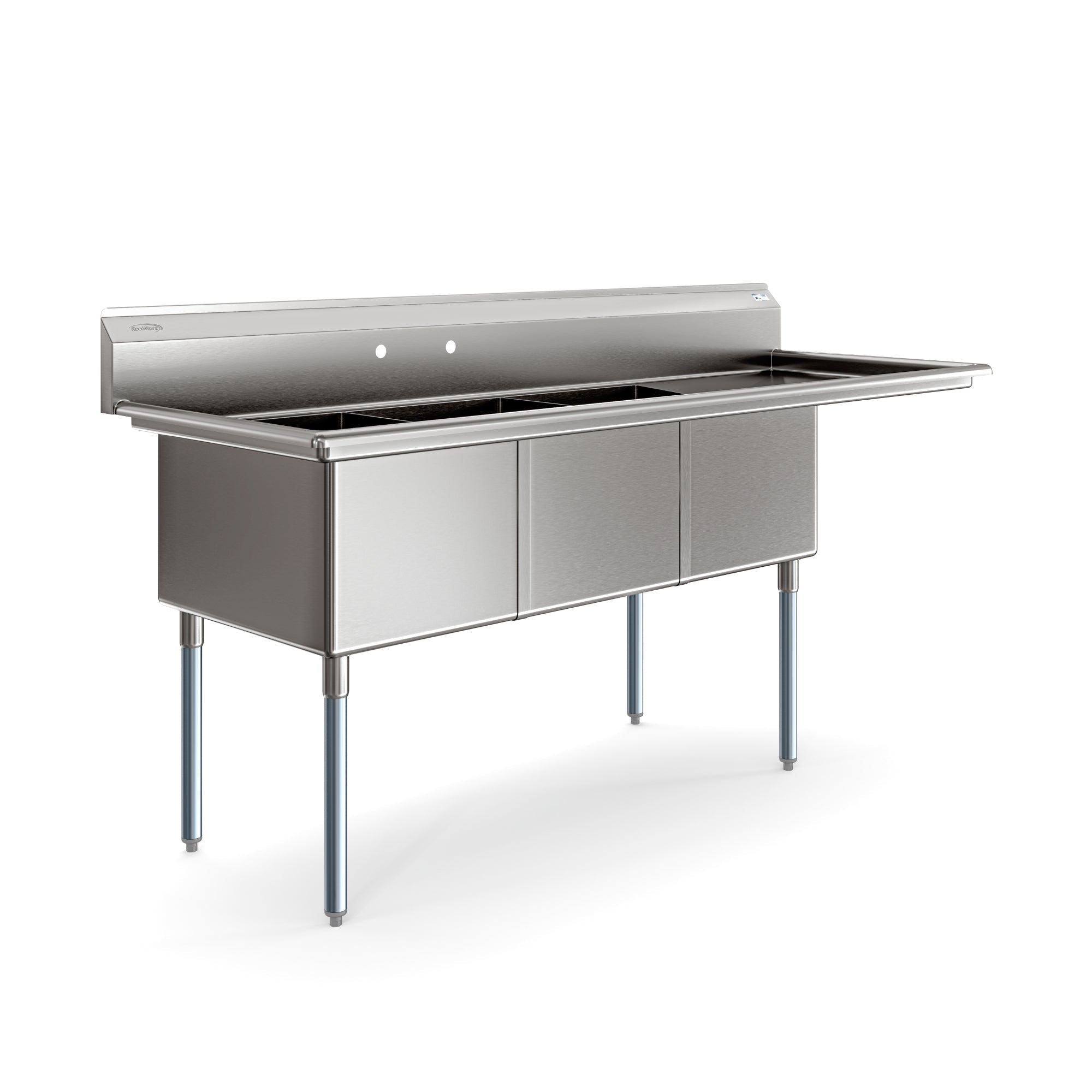 81 in. Three Compartment Commercial Sink Bowl Size 18x24x14 Stainless-Steel 18 Gauge with Right Drainboard