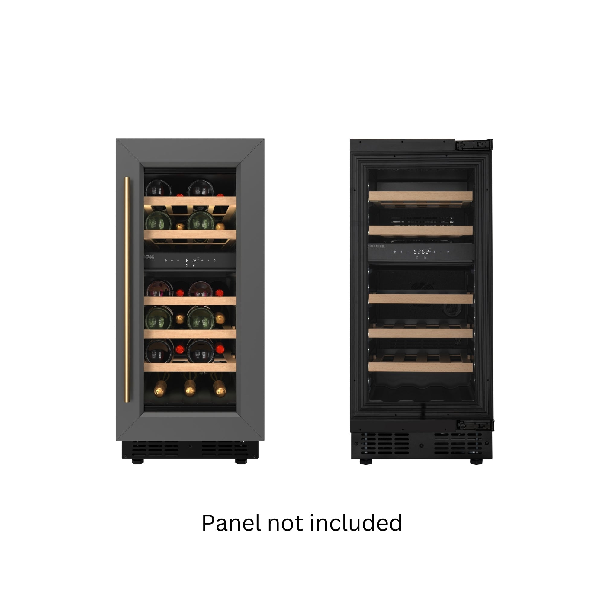 KoolMore Reserve 15 in. Under-Counter Panel Ready Dual Zone Built-in Wine Cooler with 23 Bottle Capacity and Wooden Shelves in Black