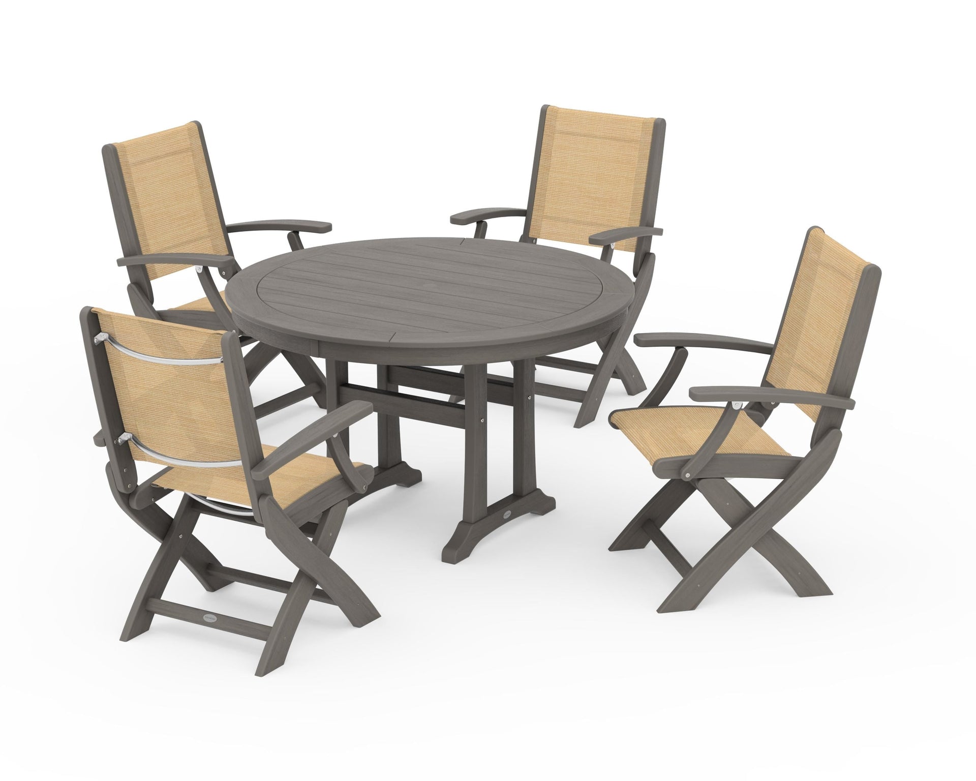 Coastal Folding Chair 5-Piece Round Dining Set with Trestle Legs