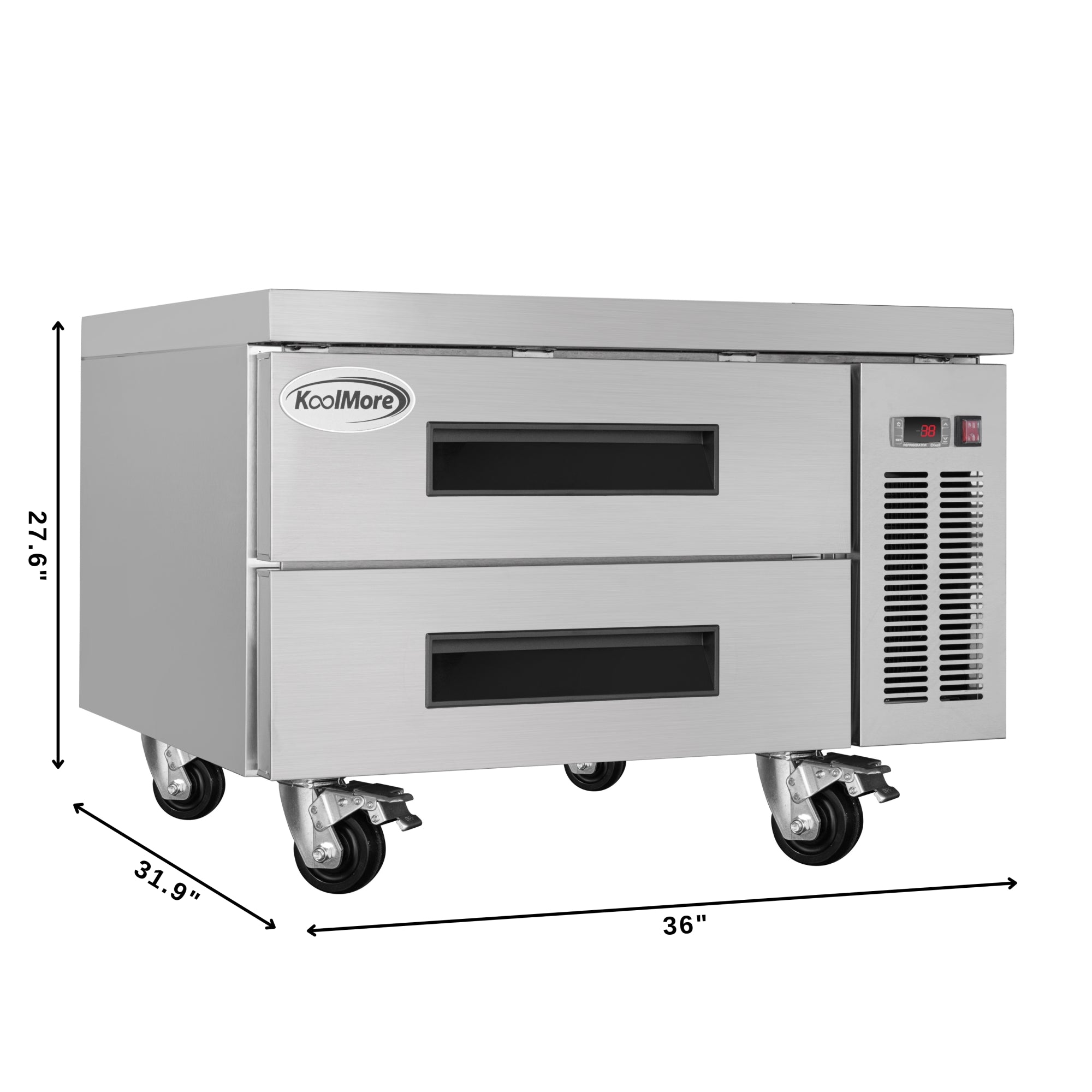 36 in. Commercial Chef Base Refrigerator Storage Cabinet for Cold Foods, Fresh Ingredients, and Condiments, Refrigerated Pull-Out Drawers, Rolling Caster Wheels, ETL Listed