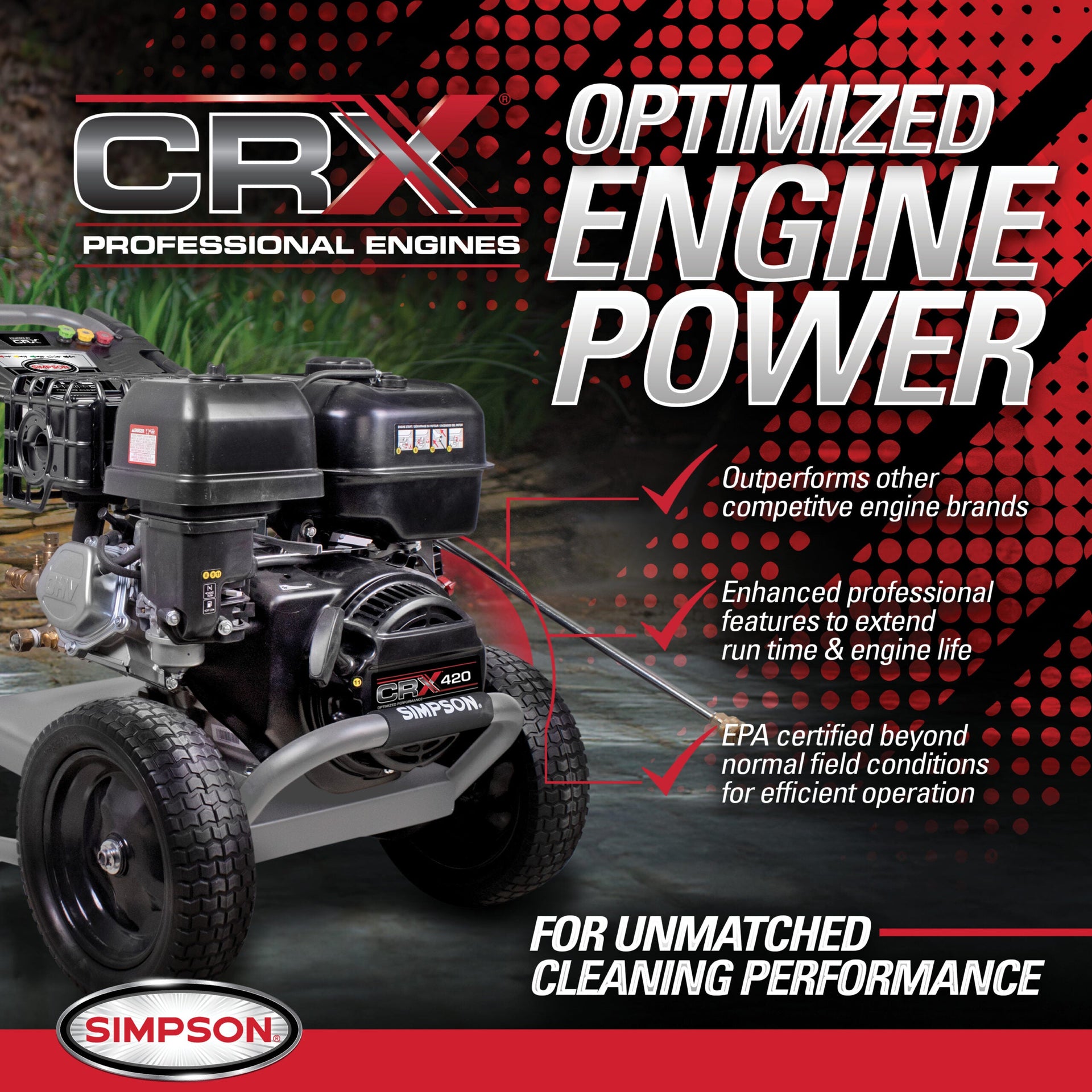 Simpson PS61350 Gas Pressure Washer 4400 PSI 4 GPM CRX 420 Engine Electric Start New