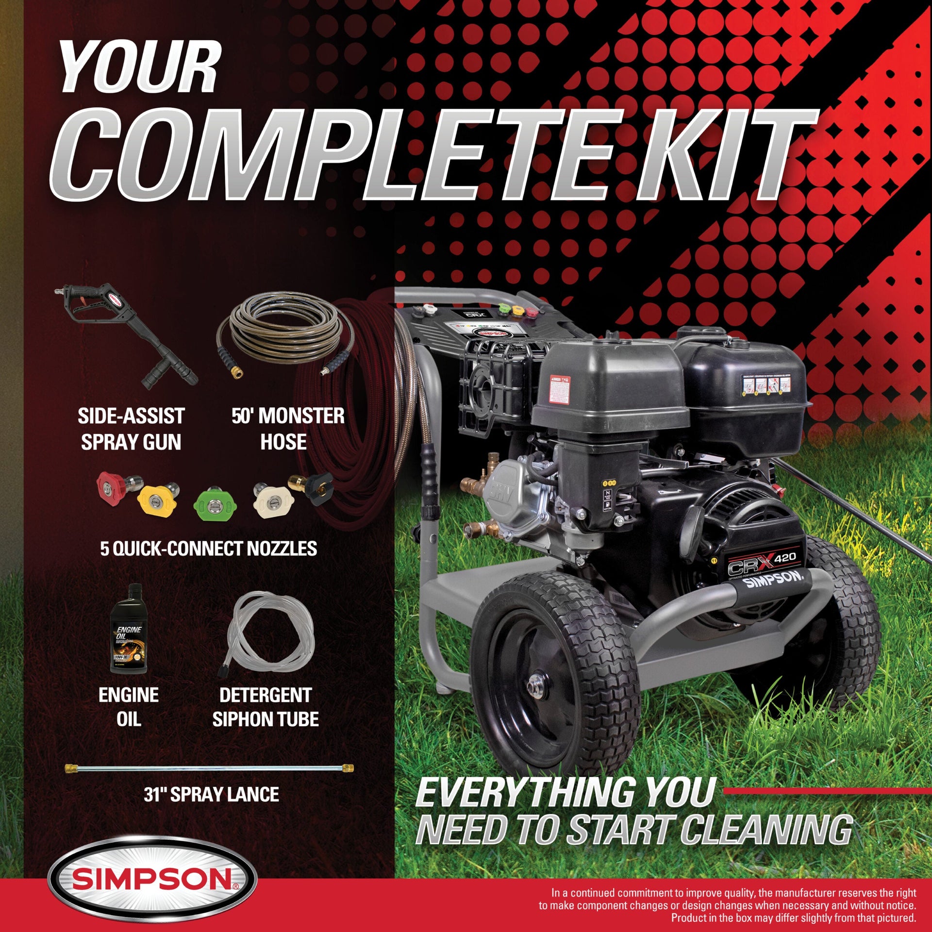 Simpson PS61350 Gas Pressure Washer 4400 PSI 4 GPM CRX 420 Engine Electric Start New