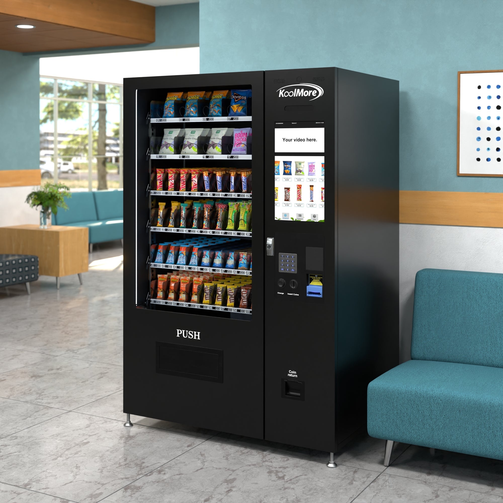 50 in. 60-Slot Snack Vending Machine with 22-inch Touch Screen in Black, Non-Refrigerated. - Wrap