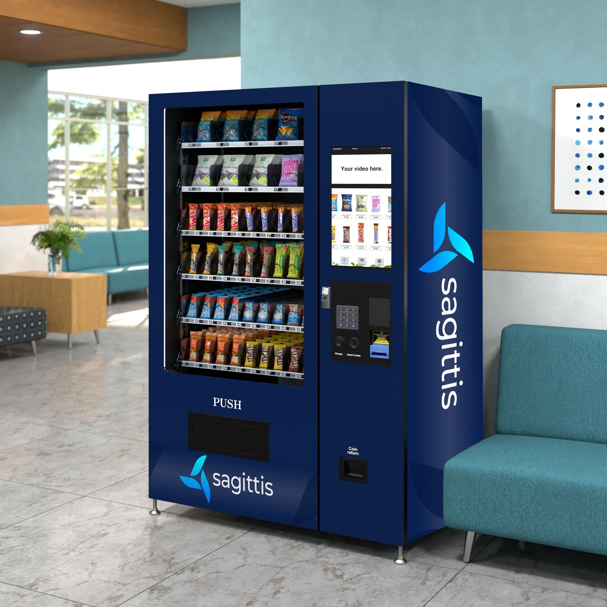 50 in. 60-Slot Snack Vending Machine with 22-inch Touch Screen in Black, Non-Refrigerated. - Wrap