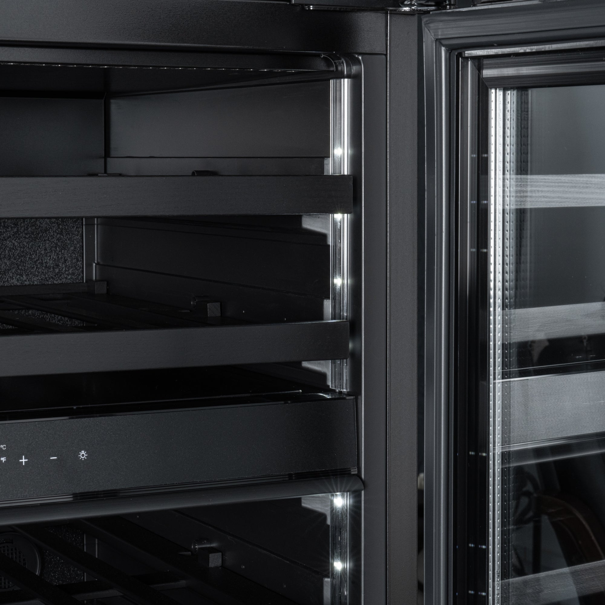 KoolMore Reserve 24 in. Under-Counter Panel Ready Dual Zone Built-in Wine Cooler with Black Shelves and 45 Bottle Capacity in Black