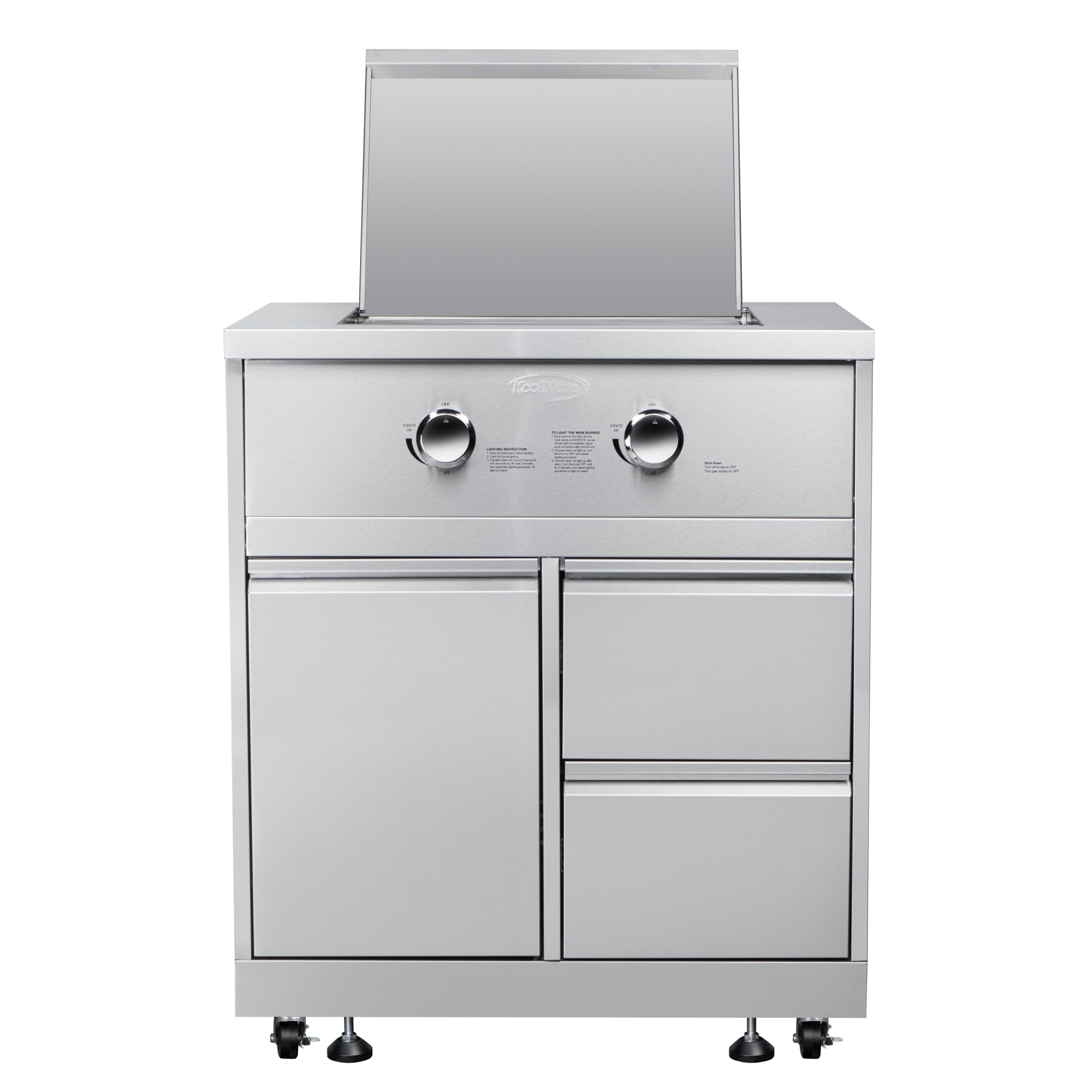 32 in. Outdoor Kitchen Liquid Propane Side Burner with Bottom Cabinet in Stainless-Steel (KM-OKS-SBC)