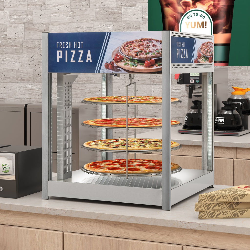 24 in. Commercial Pizza Display Warmer for 18 in. Pies with 4 Rotating Racks in Stainless-Steel