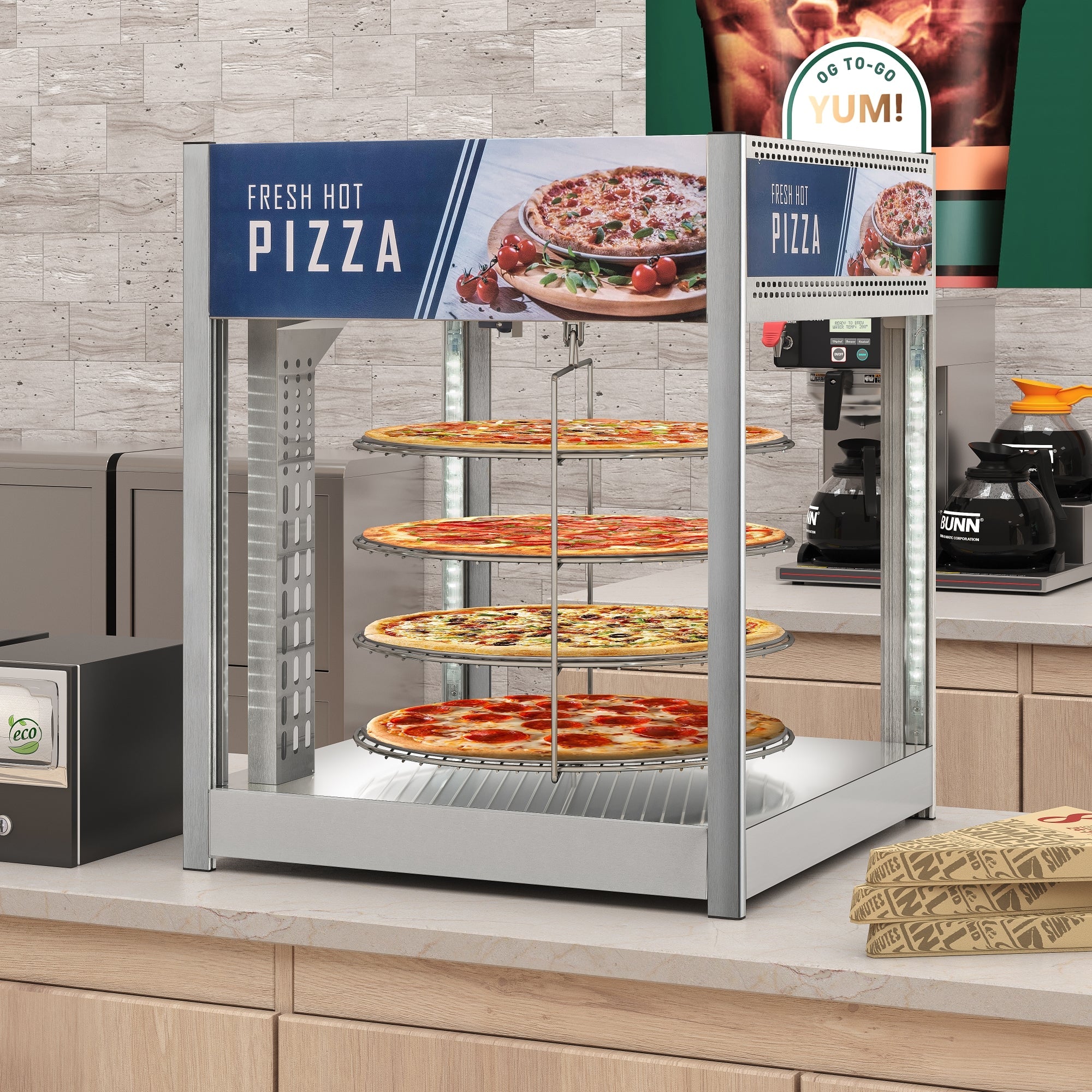 24 in. Commercial Pizza Display Warmer for 18 in. Pies with 4 Rotating Racks in Stainless-Steel
