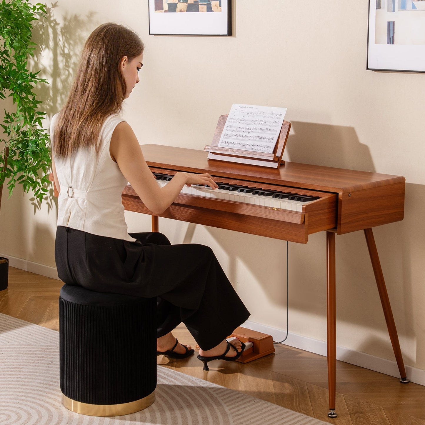 Costway 88-Key Graded Hammer Action Weighted Digital Piano Keyboard with Push-Pull Drawer 13722140 New