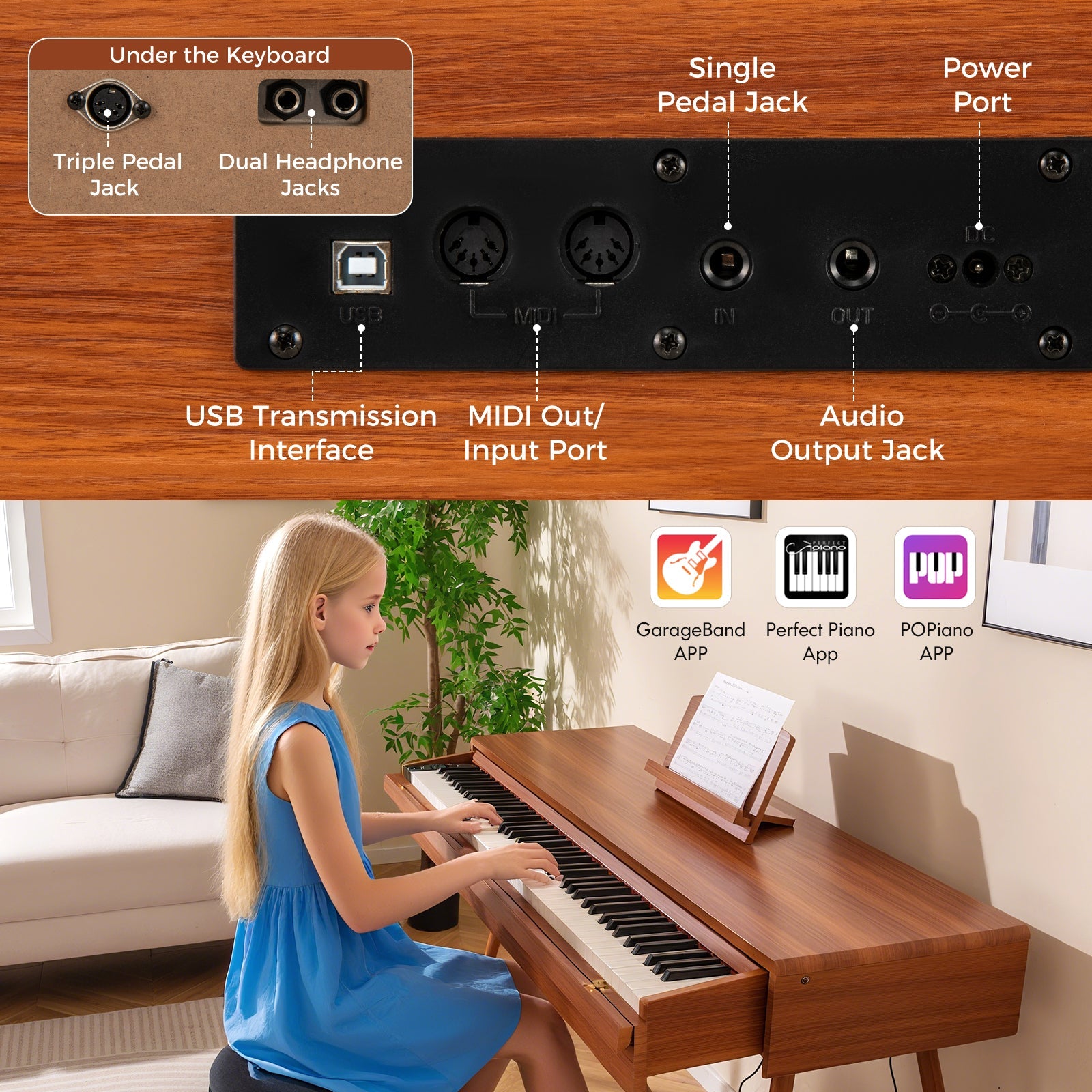Costway 88-Key Graded Hammer Action Weighted Digital Piano Keyboard with Push-Pull Drawer 13722140 New